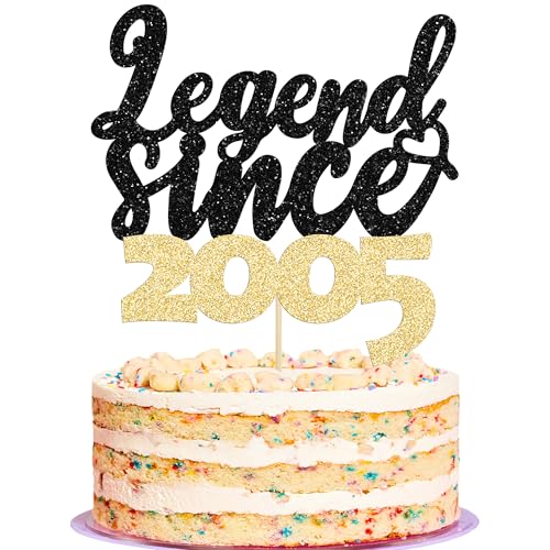 Gyufise 1 pz Legend Since 2005 Cake Topper Glitter 20th Birthday Cake Pick Cheers to 20 Years Happy 20th Cake Decoration for 20th Birthday Anniversary Wedding Party Cake Decoration Supplies Black Gold