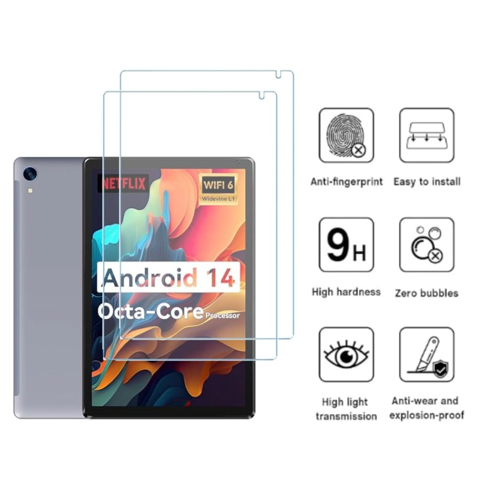 Paquete de 2 protectores de pantalla para URAO C107 10.1 pulgadas Android Tablet Película de vidrio templado antiarañazos, antipolvo/dureza 9H Ultra HD Película templada 4