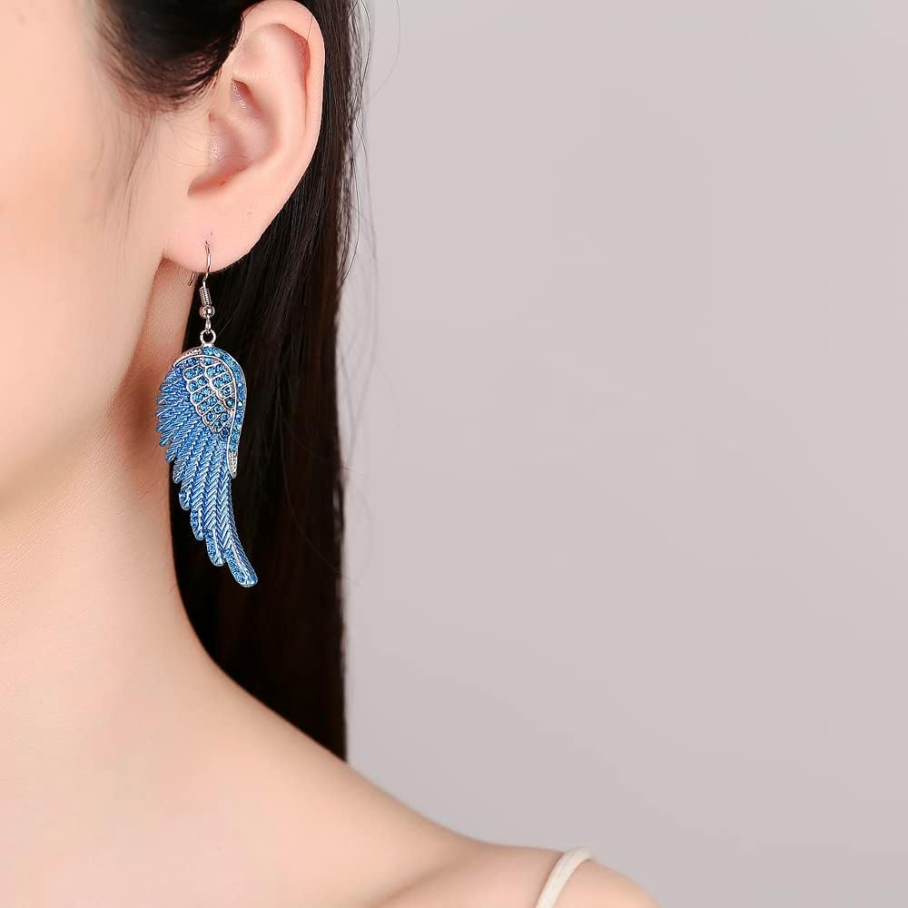 Angel Wings Dangle Earrings for Women Unique Rhinestones Copper Fairy Feather Guardian Dangle Drop Hook Womens Dangling Earrings Silver Plated Jewelry - Image 5