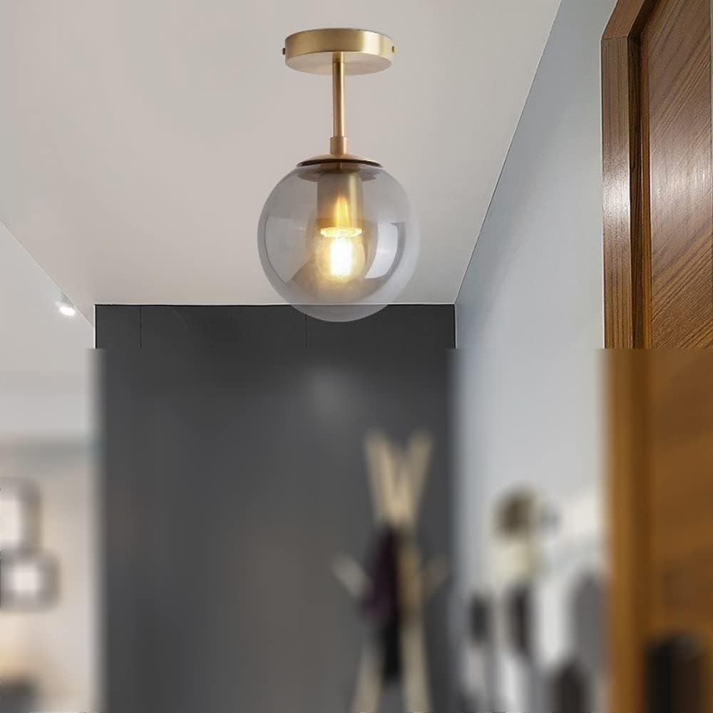 KLXSIVU Mid Century Opal Globe Semi-Flush Pendant Light,Chandelier,for Kitchen Island Dining Room Bedroom Hallway Bar Living Room, Grey,