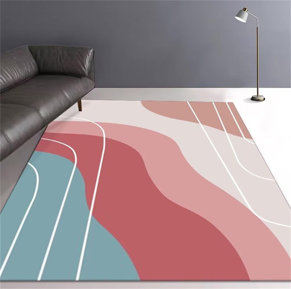 Tapis de chambre fille garçon minimaliste rouge bleu 100x210