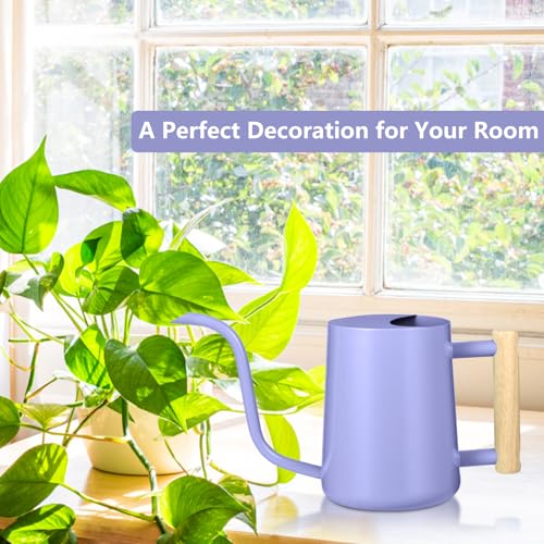 Image of Watering Can Indoor Plants, 35oz Small Stainless Steel Metal Watering Can Modern Decorative Watering Pot with Long Spout for Indoor House Plant Bonsai Garden Flowers (Purple)