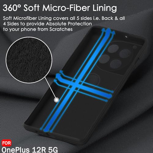 Image of TheGiftKart Liquid Silicone Back Cover Case for OnePlus 12R 5G | Soft Micro-Fibre Lining Inside | Camera Protection Bump | Shockproof Back Case Cover for OnePlus 12R 5G (Silicone, Black)