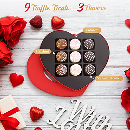 Valentines Day Chocolate Truffles - Happy Valentines Day Chocolate Heart Box - 9 Gourmet Milk And Dark Valentines Chocolate Truffles, Great Valentines Chocolate Gift For Him And Her #TOP4