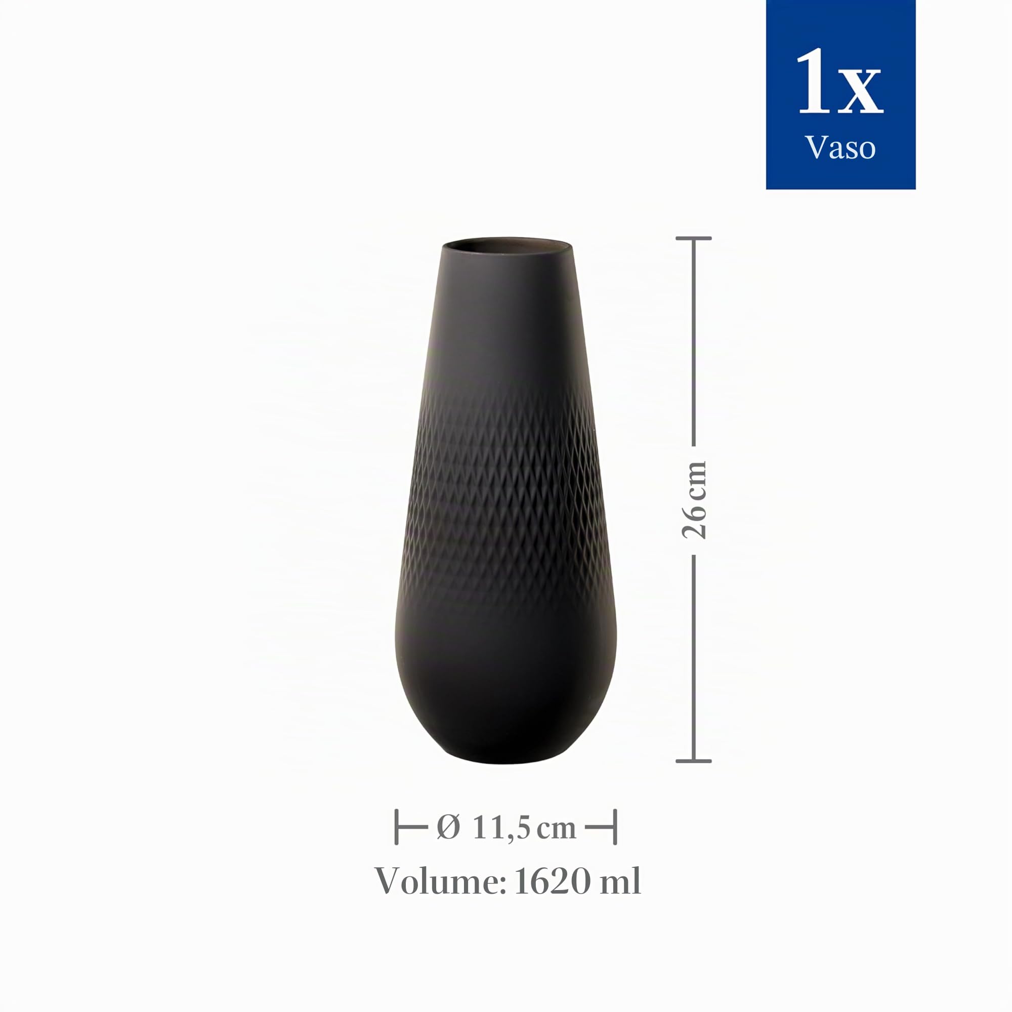 Villeroy & Boch - Manufacture Vaso Carré Alto Nero, Vaso Moderno, Ceramica, Porcellana Premium