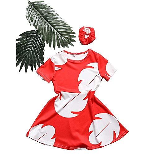 Tbrand Hawaiian Princess Dress Costume For Girls Red Lilo Leaf Dress Kid Summer Party Wear (3-4T) #TOP2