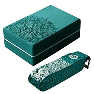 Yoga Blocks and Strap 2PC for Back, Neck Pain, Stress Relief, EVA Foam Yoga Brick Blocks to Support & Deepen Poses, Improve Strength, Flexibility & Balance (Color : Green)