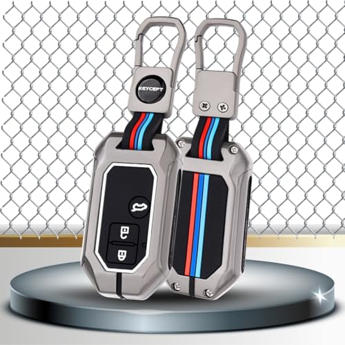 Image of KEYCEPT Metal Keycover for Suzuki Swift, Dzire, Ertiga, Brezza, Fronx, Jimny, Ignis, Rumion, Hyryder, E-Vitara, Victoris 3 Button Smart Key with Keychain (Short Keychain).