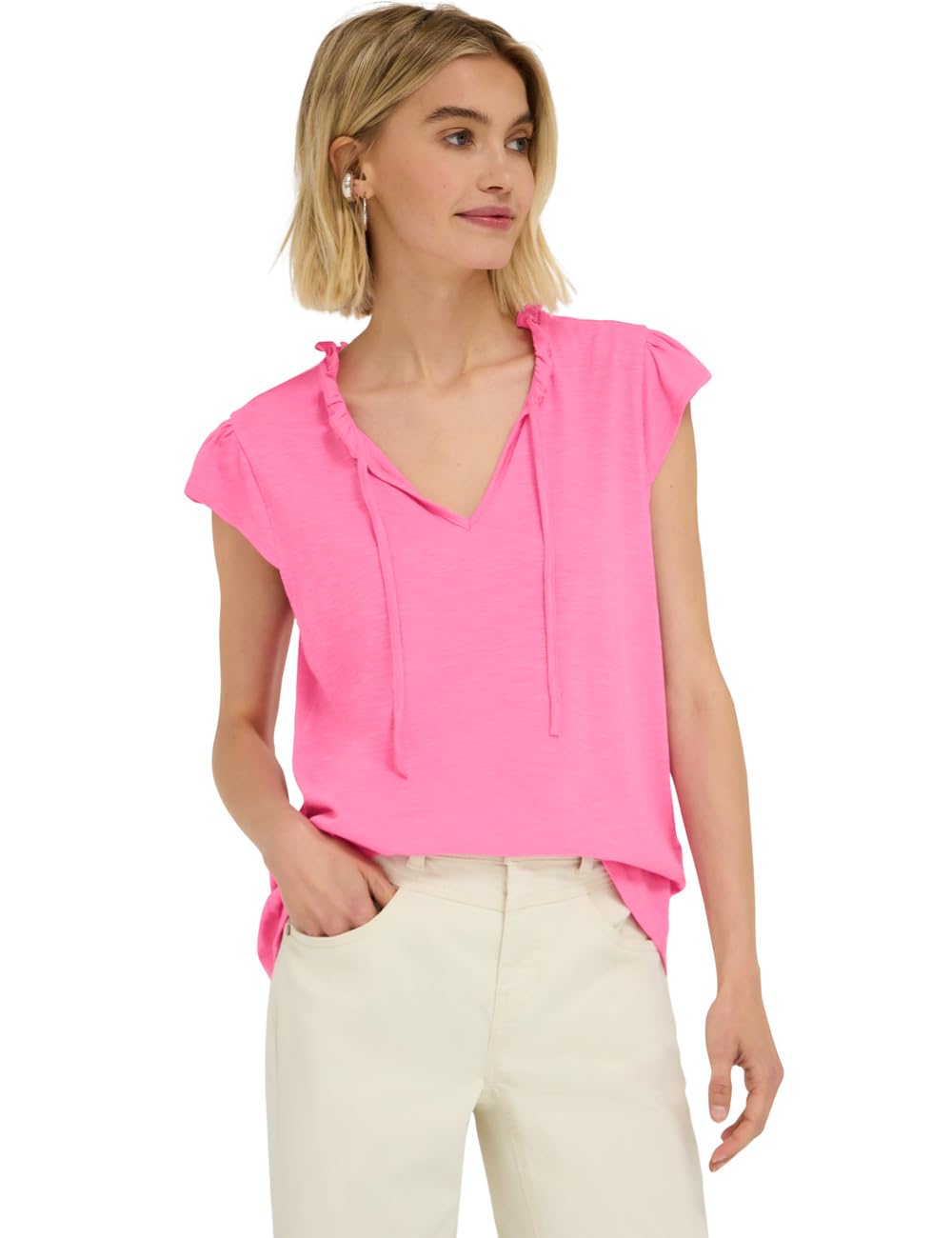 Street One Studio Dropped Shoulder Shirt with Split Neck Simply Pink 36