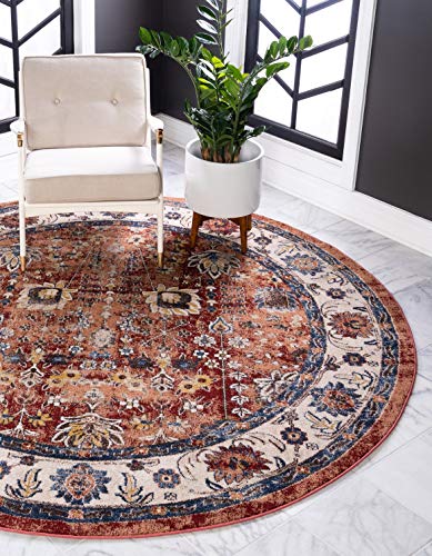 Unique Loom Utopia Collection Traditional Classic Vintage Inspired Area Rug with Warm Hues (8' 0 x 8' 0 Round, Terracotta/Beige)