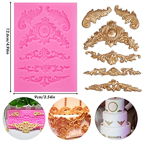 Rainmae 5 Pcs Baroque Style Curlicues Scroll Lace Fondant Silicone Mold, Relief Flower Lace Mould Filigree Mold 3D Sculpted Decoration, Cupcake Topper, Jewelry, Polymer Clay, Crafting Projects - Image 3