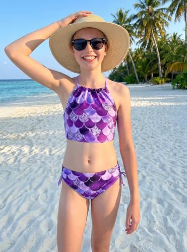 Image of GRACE KARIN Girls Swimsuit Tankini Set Rash Guard Long Sleeve Swimsuit 4 Piece Bathing Suit Swimwear 5-14Y