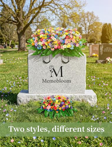 Headstone Flower Saddle Decorations: Spring Cemetery Flowers for Grave Easter Memorial Day - Colorful Artificial Wildflowers for Outdoors Tombstone Gravestone Decor image 7