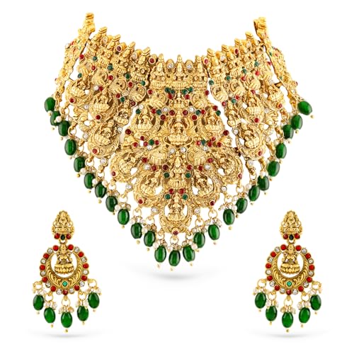 Image of Rubans Gold Plated Temple Necklace Set Traditional Statement Jewellery Gift for Women & Girls