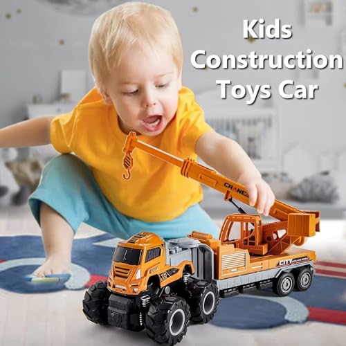 Image of 1:43 Metal Head Construction Crane Truck Toys Alloy Diecast Truck Set Toy, Diecast Miniature Car Model Best Birthday Gift For Kids (Pack Of 1) (1:43 Construction Crane),Yellow