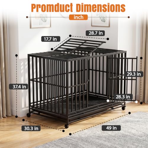 Image of BestPet 49 inch Heavy Duty Dog Crate for Large Dogs with Removable Tray Wheels