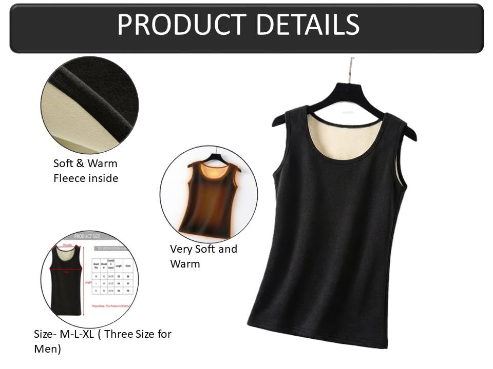 Alexvyan {M Size) Men's Thermal Fleece Lined Tank Top Thick Fleece Lined Base Layer Shirts Winter Sleeveless Vest Outdoor Tops Cami Cold Weather Ultra-Warm Black 4