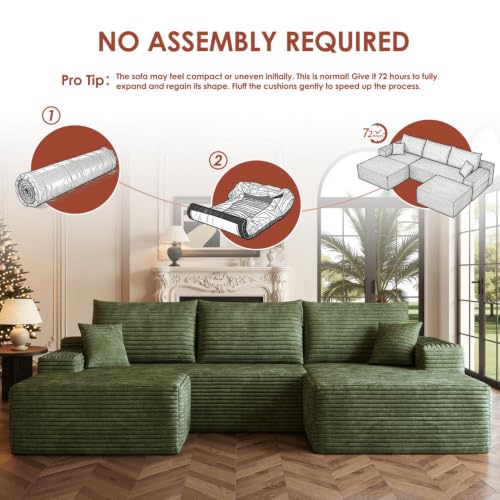 Image of Boneless Couch, Modular Sectional Couches for Living Room, U-Shaped Cloud Couch Sofa with Deep Seat, Fluffy Corduroy Upholstered Corner Sofa