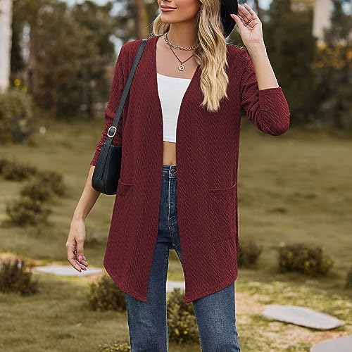 Suéter feminino moda outono 2023 suéter de malha de pescador com bolsos frente aberta manga longa ca