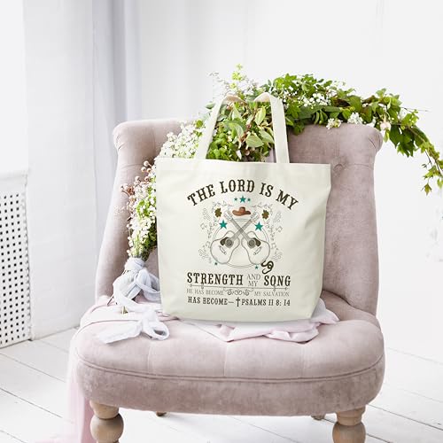 Christian Music Canvas Tote Bag, Retro Western Aesthetic Shopping Grocery Bag, Religious Beach Bag Gifts For Women Lady Music Lovers Friends Family, Violin Reusable Grocery Bag, 154