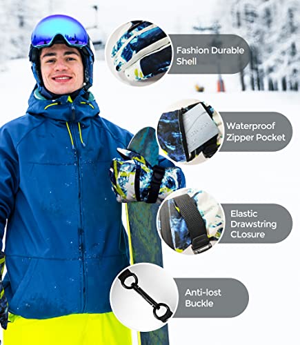 Pupiu Ski Gloves -30℉ Waterproof Warm Winter Snow Gloves Breathable Snowboard Thermal Gloves Fits Men Women For Cold Weather Blue&White Medium #TOP2