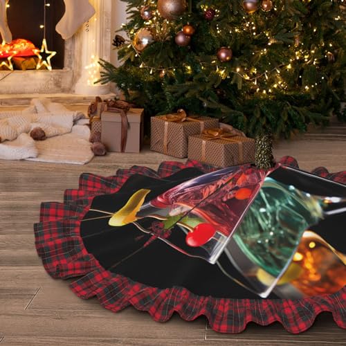 Jupe de sapin de Noël imprimé boisson martini tapis doux intérieur extérieur