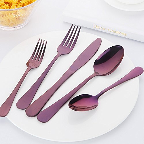 Ménagère 20 pièces bleue et violette pour 4 couverts modernes