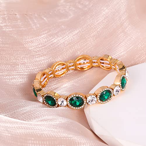 WOWORAMA Wedding Bridal Bracelet for Women Brides Bridesmaids Sparkly Austrian Crystal Teardrop Bracelet Bangle Rhinestone Elastic Stretch Bracelets for Wedding Party Prom3