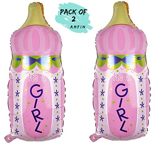 Image of Amfin (18 Inches) (Pack of 2) Its A Girl Bottle Foil Balloons for Birthday Party /Theme Party Foil Balloons /Baby Shower Decoration - (Pink)
