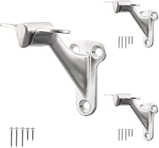 HOME MASTER HARDWARE Handrail Stair Brackets 3" Heavy Duty Support Hardware for Stairways, Home or Office Staircase Hand Rail Bracket with Screws, Satin Nicke Finish 3 Pack