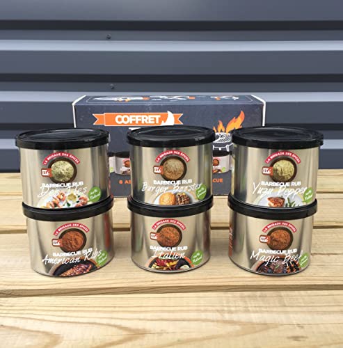 Cadeau de noël BBQ LOVERS I Coffret de 6 Marinades sèches pour Barbecue I DRY RUB - Fabriqués en France- 6 x 100g (600g) Cover