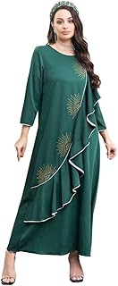 Elegant style Round neck Color contrast Gilding Ruffle Irregular Regular sleeve Kaftan