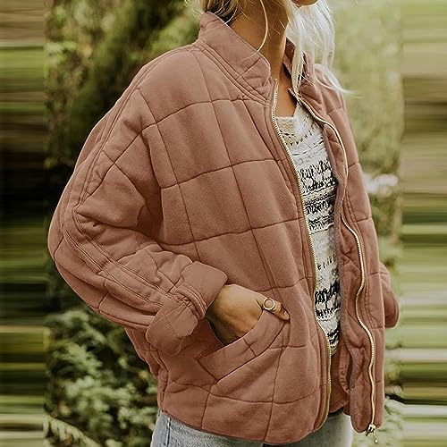 Quilted Jackets for Women Lightweight Puffer Zip Up Coats Winter Warm Bomber Jacket Oversized Outerwear with Pockets2