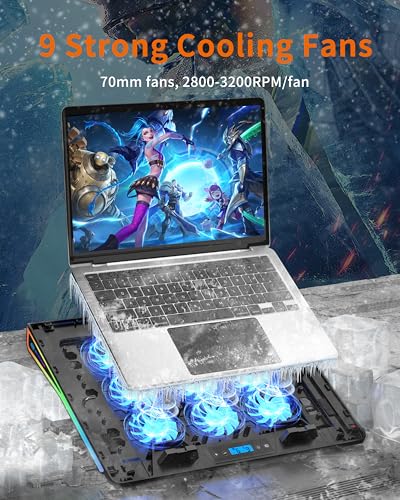 AICHESON Gaming RGB Laptop Cooler Pad with 9 Fans for 15.6 17 17.3 18 Inch Heavy Laptops, Quiet Computer Cooling Stand, Blue - Image 4