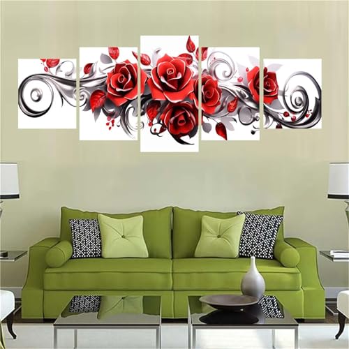 Kit Diamond Painting 5 Panneaux Alaoan Rose Fleur Broderie