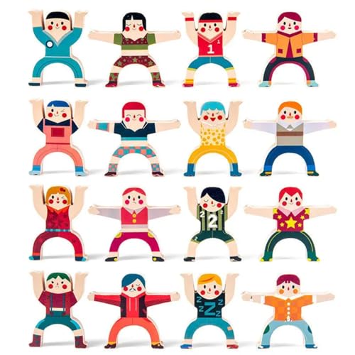 Image of Wooden Human Balancing Toy | 16 PCS | Montessori Stacking Blocks, Balance Tower Game, Brain Development & Fine Motor Skills Indoor Educational Gift Set for Kids 3-5 Years