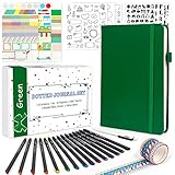 Dotted Journal Set, 224 Numbered Pages Faux Leather A5 Grid Hard Cover Green Notebook Planner with Index Inner Pocket, Abundant Accessories for Beginners Diary Schedule by Feela