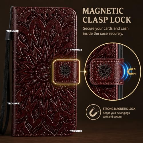 Image of TROUNCE Queen Faux Leather Flip Case Cover with Card Cash Holder Wallet Case | Magnetic Lock Mobile Cover |Back Case - Brown for Google Pixel 8
