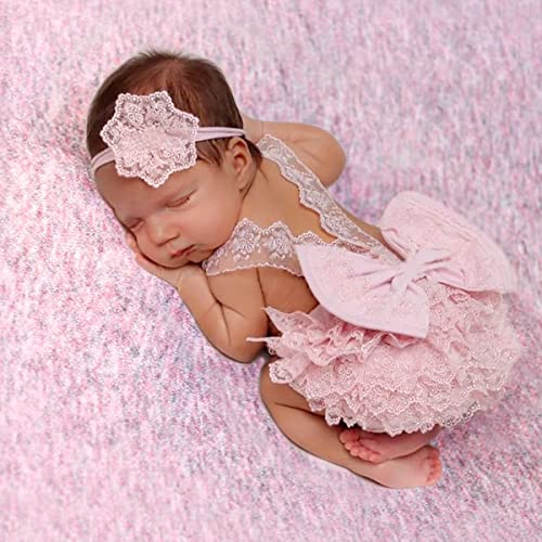 Image of Ylsteed Newborn Photography Outfits Girl Newborn Photography Props Lace Romper Baby Photo Shoot Outfits Girls Photo Props (Strap Style - Pink)