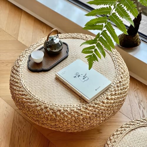 丸型ローテーブル 藤編み 直径50×高さ25cm 2人用 コンパクト 和室・茶室・瞑想用 収納可能 おしゃれ ナチュラル (收纳型,直径50cm) [4]