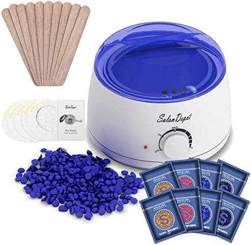 Waxing Kit - Portable Wax Heater for Hair Removal with 8 Pack Hard Wax Beans(2 oz/Pack) for Women and Men, Wax Warmer Kit - Suitable for Different Types of Hair, Eyebrow, Facial, Armpit, Bikini, Brazilian - for Home Use by SalonDepot (Blue)