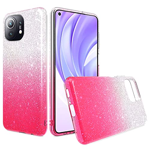LYINUR Coque Compatible avec Xiaomi Mi 11, Etui Paillette Strass Brillante Glitter Silicone Compatible avec Mi 11 Souple TPU Housse Antichoc Anti-Rayures Protection - Rose Dégradé Cover
