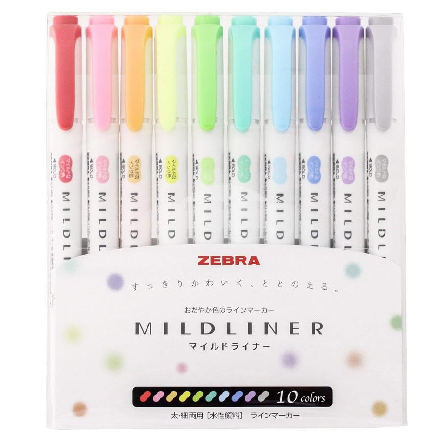 Zebra Mild Liner Highlighter, 10 Colors, WKT7-10C : Office Products