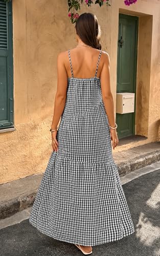 Image of ECOWISH Women Sleeveless Maxi Dress: Summer Spaghetti Strap Casual Loose Boho Beach Dress Asymmetric Tiered Flowy Long Dress