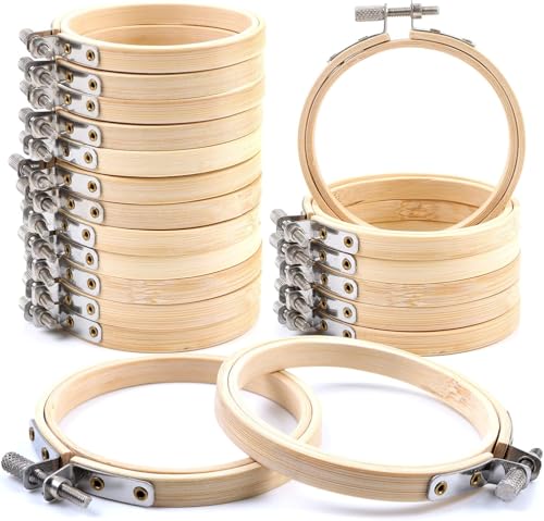 16 Piezas Bastidores para Bordar, 15 cm/6 Pulgadas Marco de Bordado Hecho a Mano,Bastidor de Madera para Bordar, Marcos de Punto de Cruz Ajustables,para Bordar Coser Tejer o DIY Manualidades