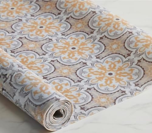 Image of Dribble EVA Shelf Liner Mat 45x500cm Roll, Non Slip Drawer & Cabinet Liner for Kitchen, Waterproof Oilproof Washable Fridge Mat, Anti Skid Cupboard Wardrobe Multipurpose Mat (Yellow /Brown mandala Art)