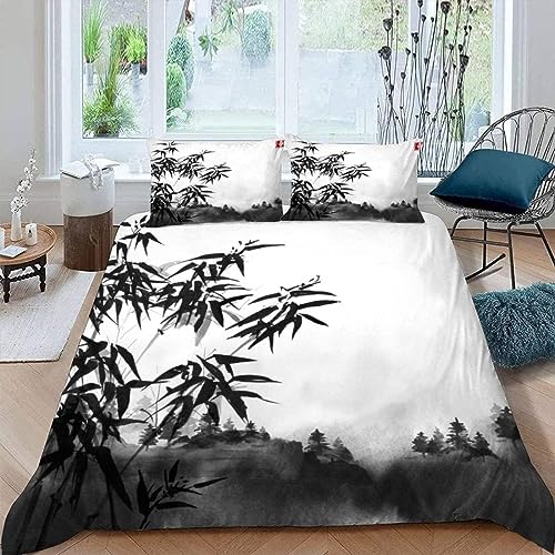 Funda Nordica Cama 105 Bambú, Ropa de Cama Pintura a Tinta Modernas Estampados de Microfibra, Funda Edredon 200x200 cm y 2 Fundas de Almohada 50x75 cm