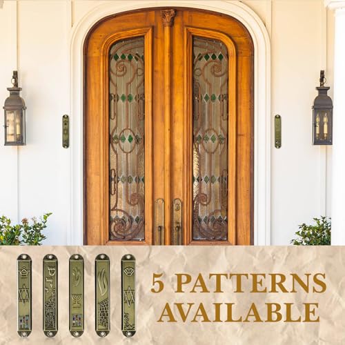 Kichvoe Mezuzá de metal com rolagem 5 peças vintage porta religiosa mezuza Jerusalém Shema bênção ju