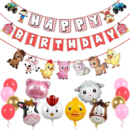 Pirese Farm Birthday Decorations, Farm Animal Decorations, Barnyard Banner