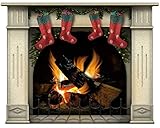 lepni.me Pegatina de Pared Chimenea con Leña ardiente, Llamas de Leña Decoración de Calcomanías de Pared (Medio Sahara con 4 Medias Navideñas)